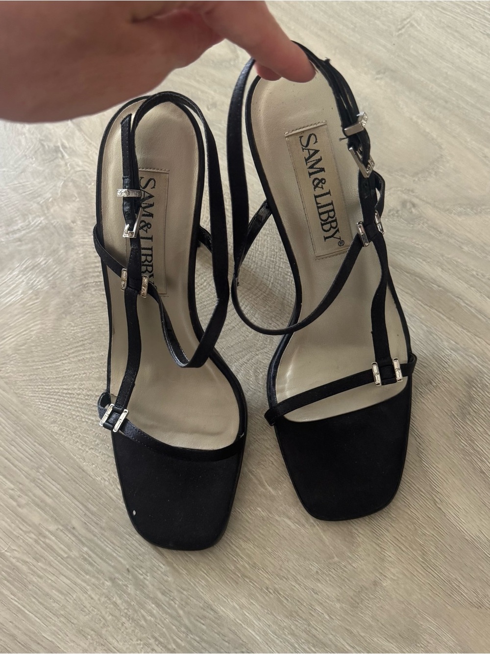 Sam & Libby Black Strappy Square-Toe Slingback Heels